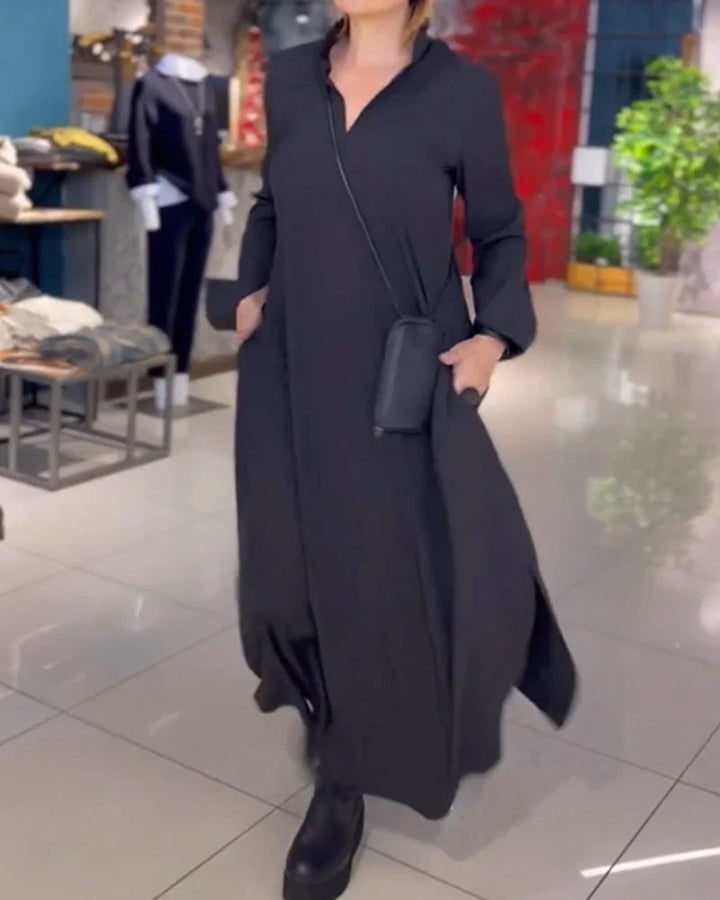 Women Linen Long Sleeve Loose Fit Casual Maxi Shirt Dress