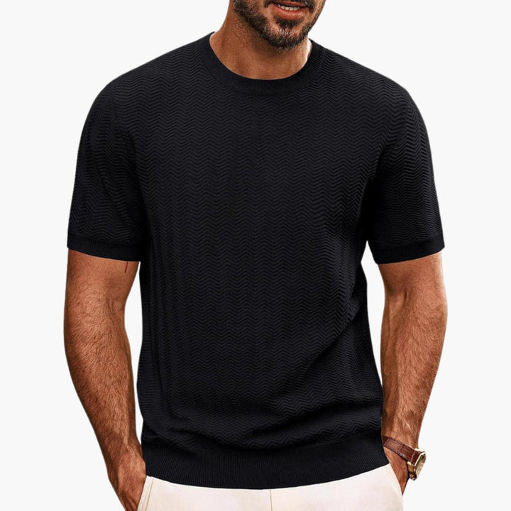 Men's Knit Short Sleeve Crew Neck T-Shirt Textured Mesh Top