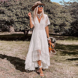 Women’s Linen Blend Lace Bohemian High-Low Maxi Dress