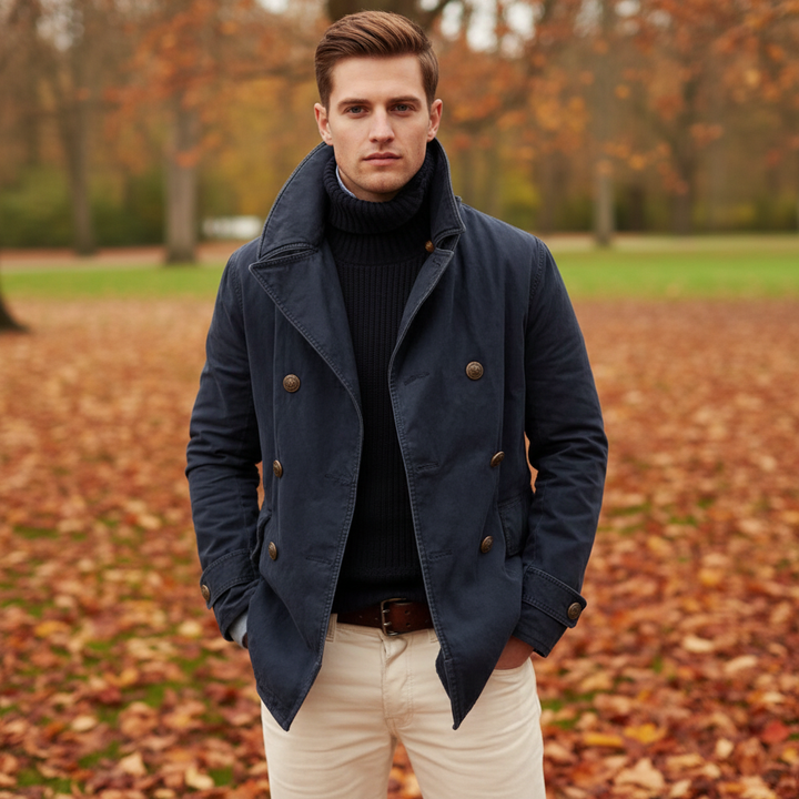 Men's Double Breasted Fleece Blend Pea Coat