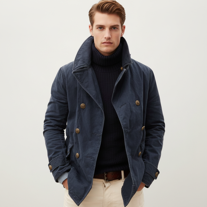 Men's Double Breasted Fleece Blend Pea Coat