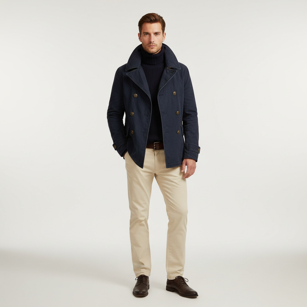 Men's Double Breasted Fleece Blend Pea Coat