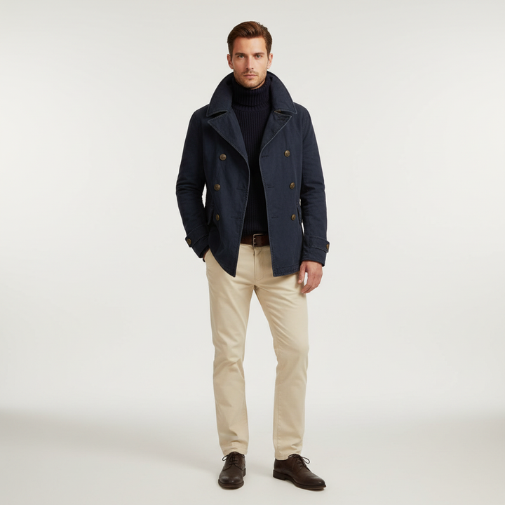 Men's Double Breasted Fleece Blend Pea Coat