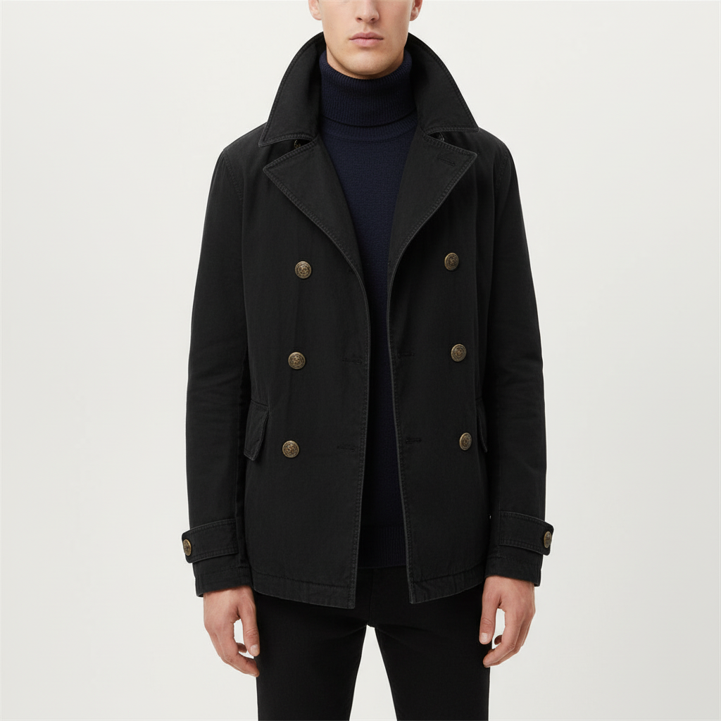 Men's Double Breasted Fleece Blend Pea Coat