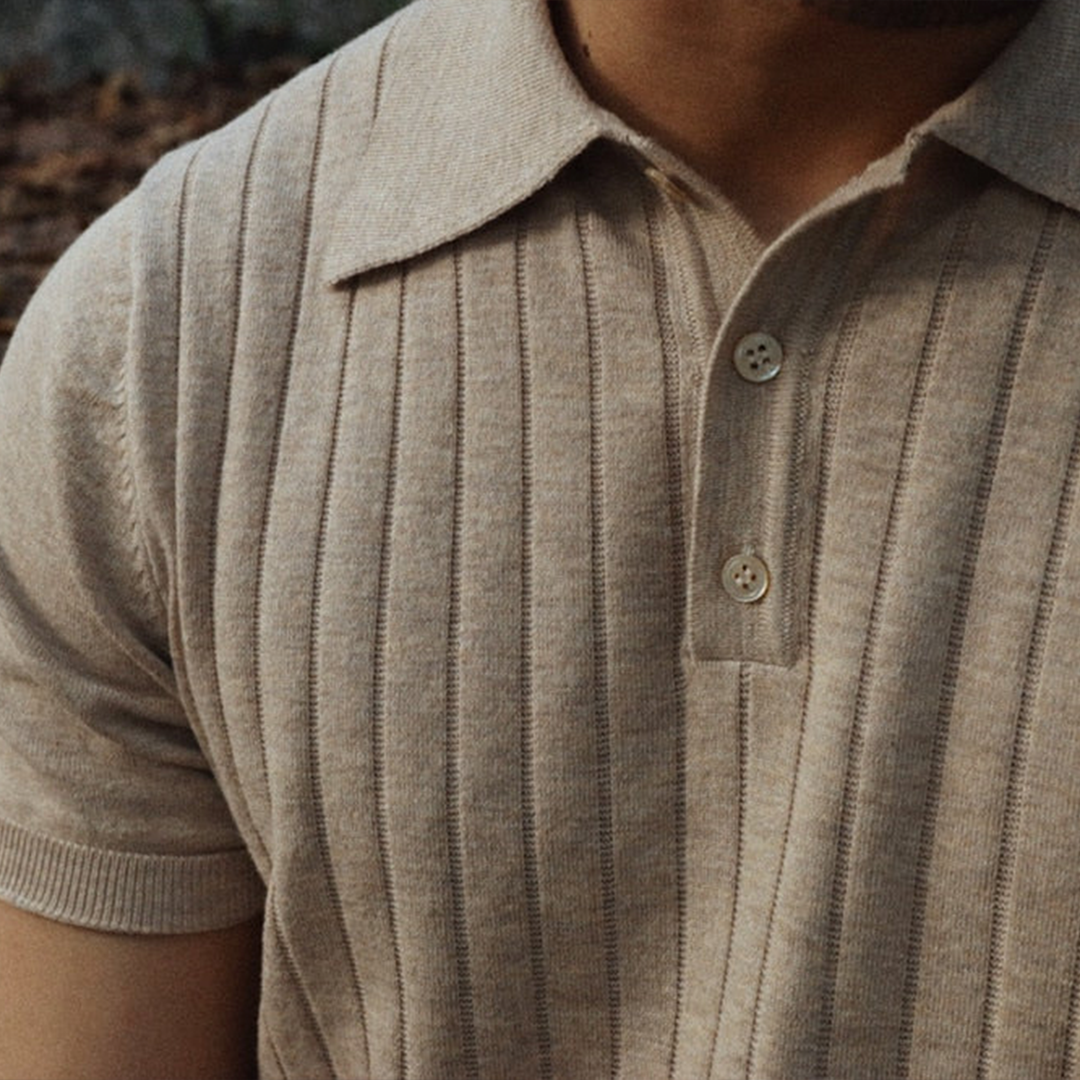 Men's Knit Ribbed Short Sleeve Polo Shirt