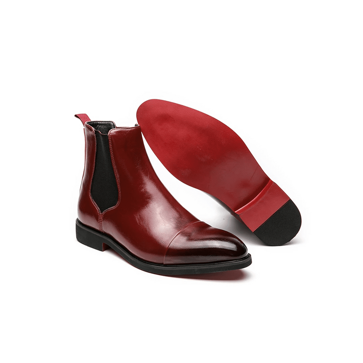 Men's Leather Chelsea Boots with Contrast Red Sole
