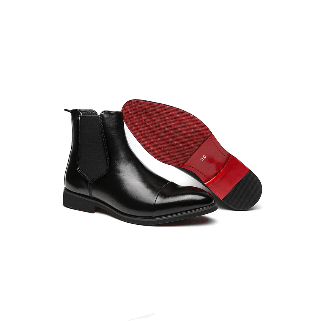 Men's Leather Chelsea Boots with Contrast Red Sole