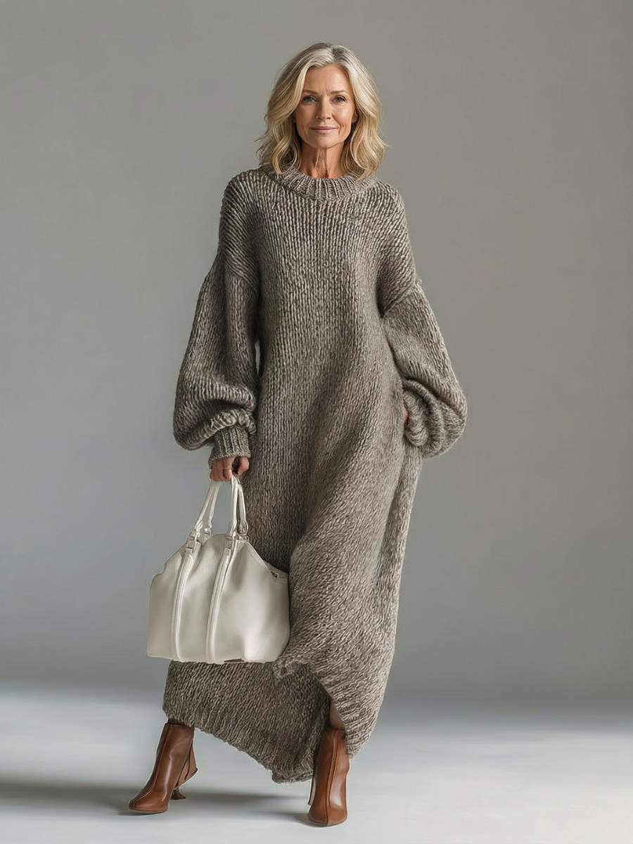 Women's Oversized Acrylic Knit Sweater Maxi Dress