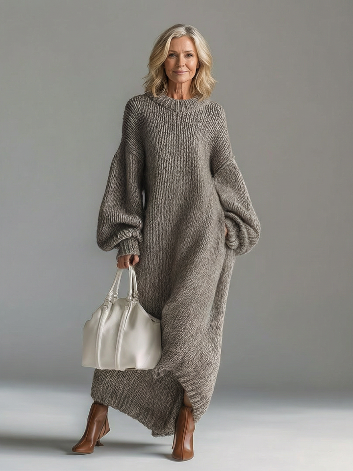 Women's Oversized Acrylic Knit Sweater Maxi Dress