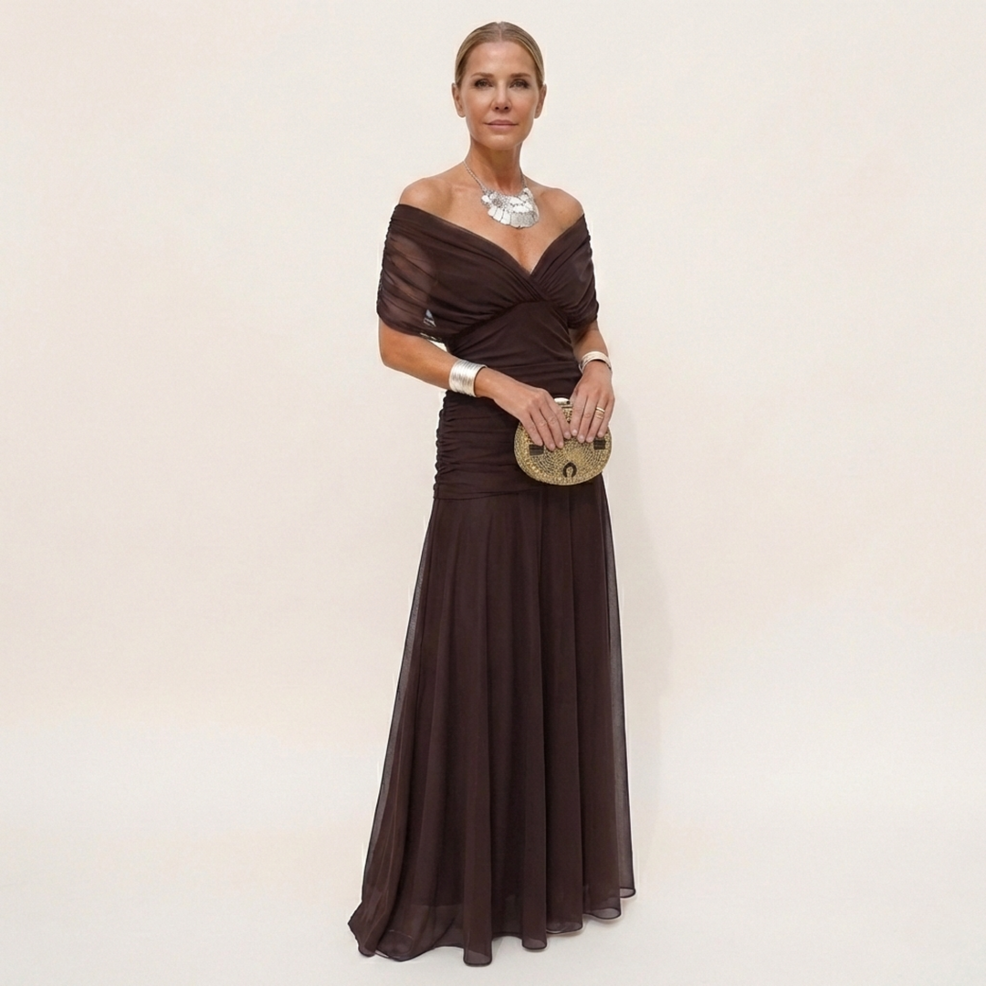 Women's Mesh Off-Shoulder Evening Dress Maxi Gown