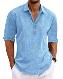 Men's Linen Henley Long Sleeve Casual Beach Shirt