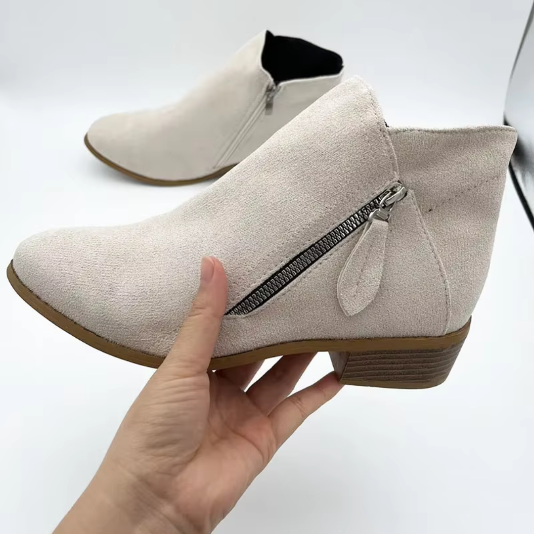 Women's Suede Tassel-Zip Stacked-Heel Ankle Boots