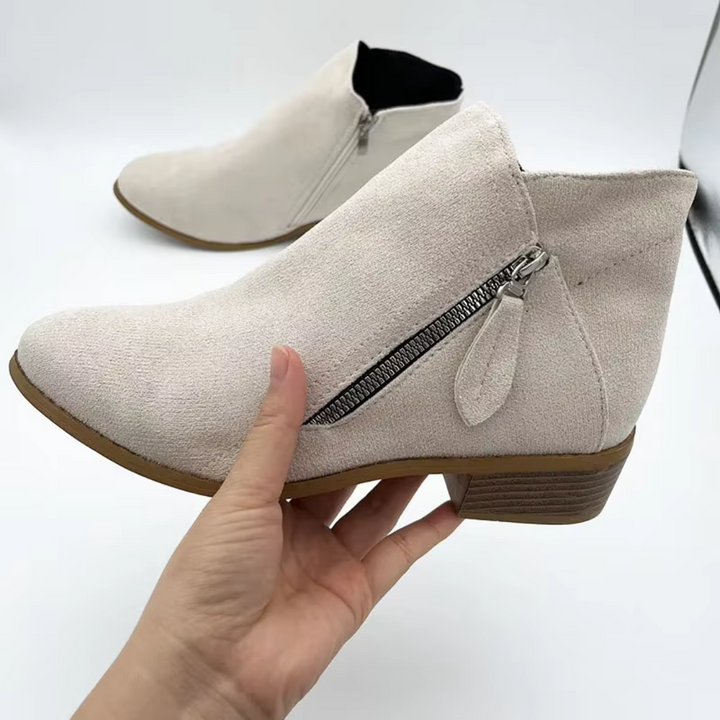 Women's Suede Tassel-Zip Stacked-Heel Ankle Boots