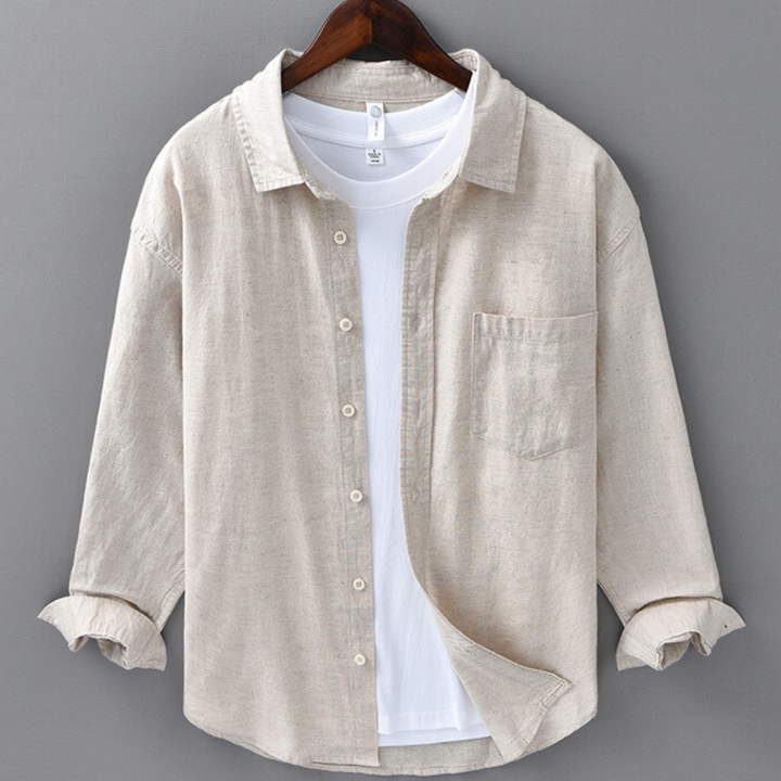 Men's Linen Long Sleeve Shirt Casual Button Down Plain Top
