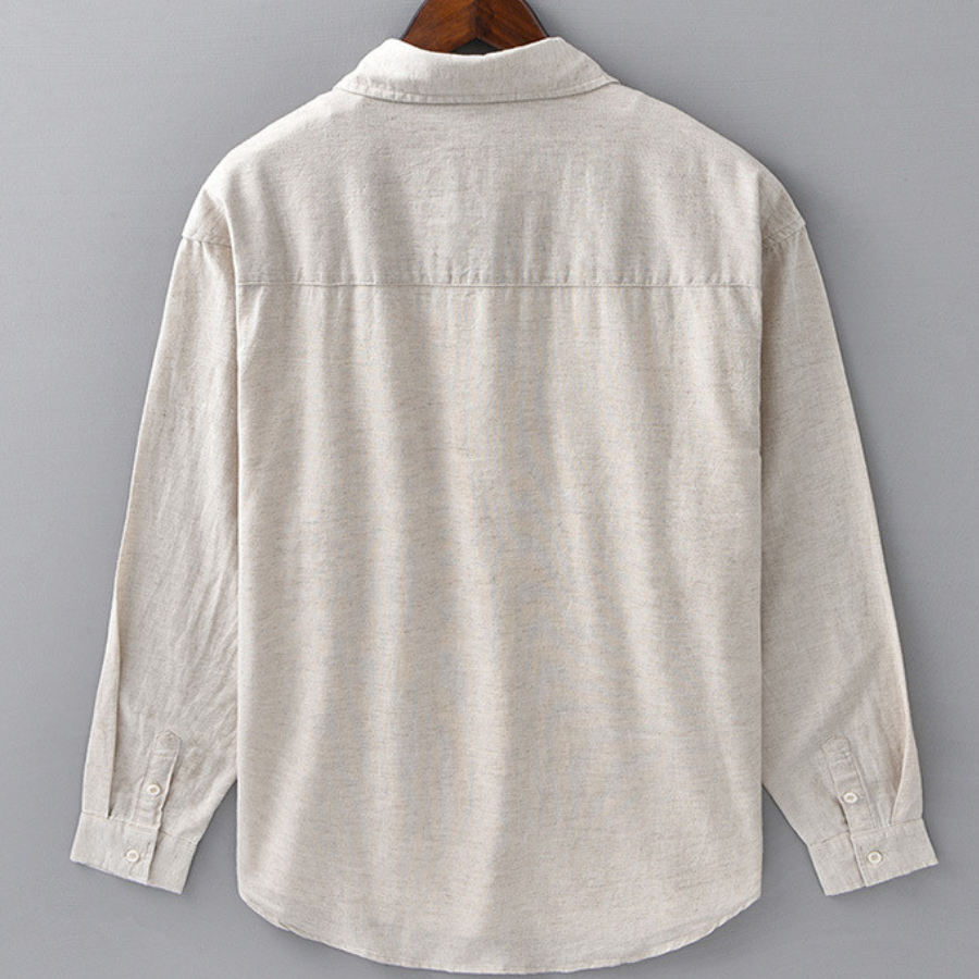 Men's Linen Long Sleeve Shirt Casual Button Down Plain Top