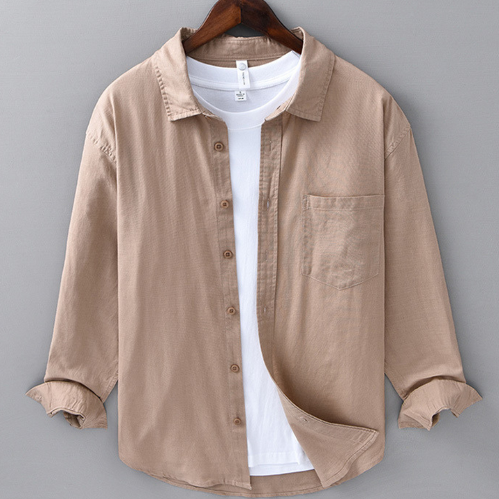 Men's Linen Long Sleeve Shirt Casual Button Down Plain Top