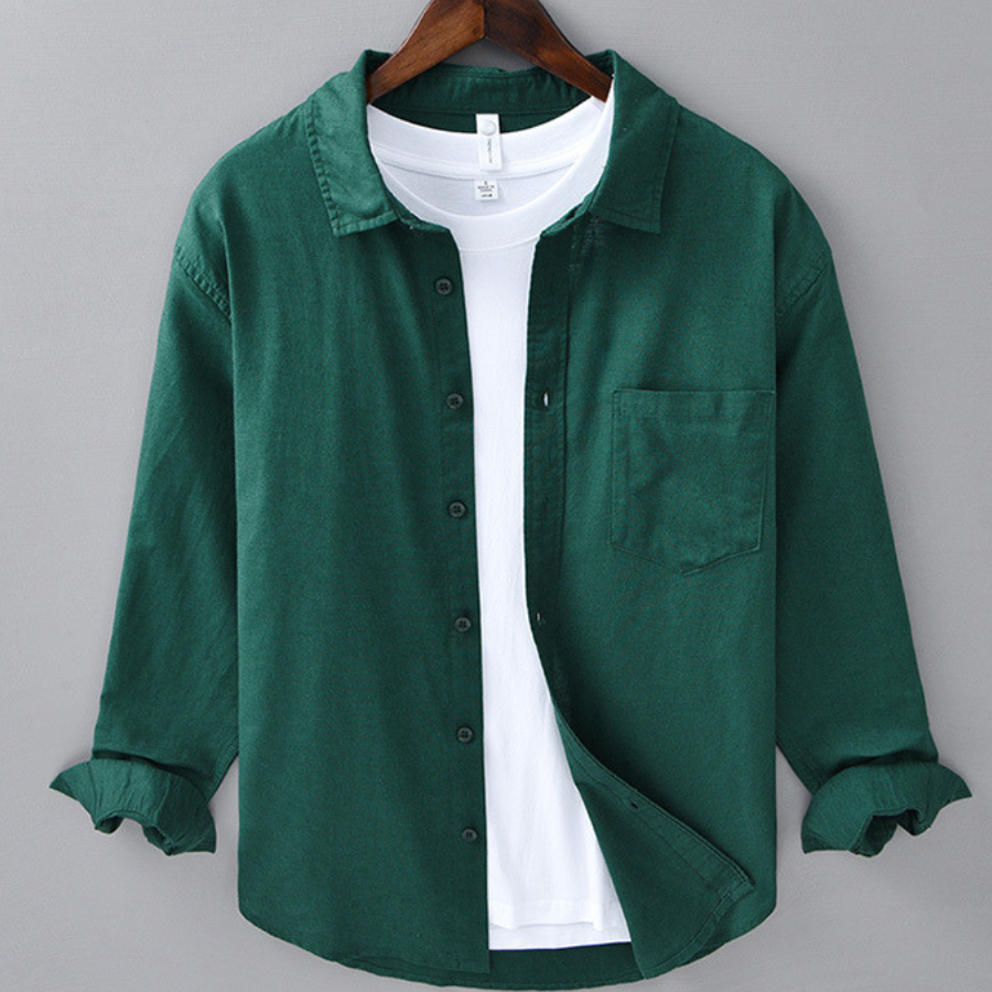 Men's Linen Long Sleeve Shirt Casual Button Down Plain Top