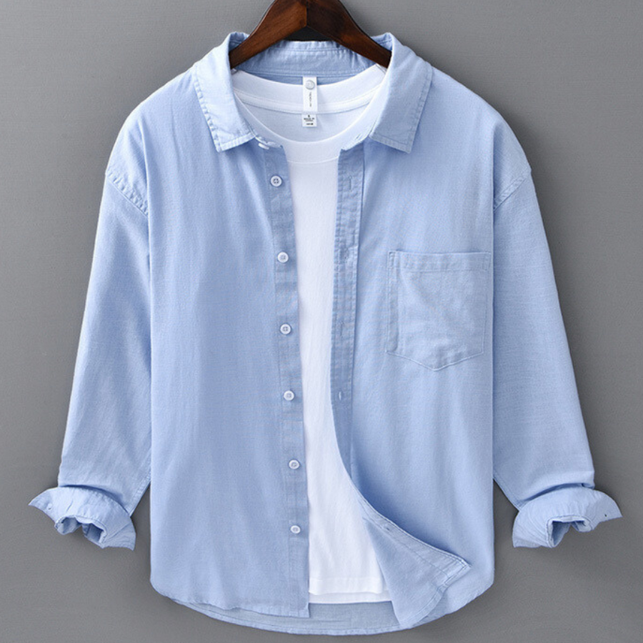 Men's Linen Long Sleeve Shirt Casual Button Down Plain Top
