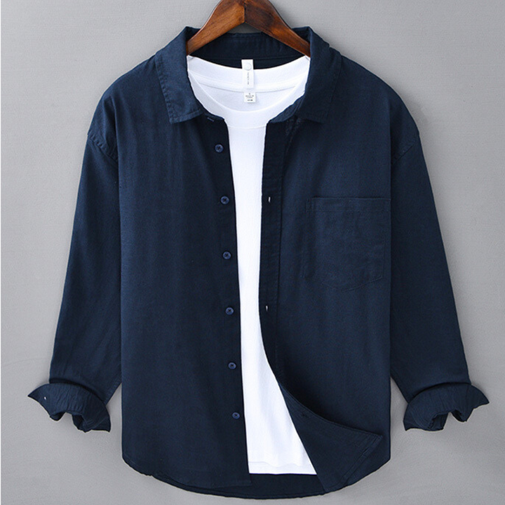 Men's Linen Long Sleeve Shirt Casual Button Down Plain Top