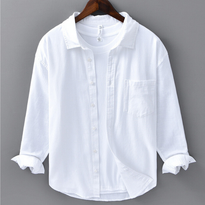Men's Linen Long Sleeve Shirt Casual Button Down Plain Top