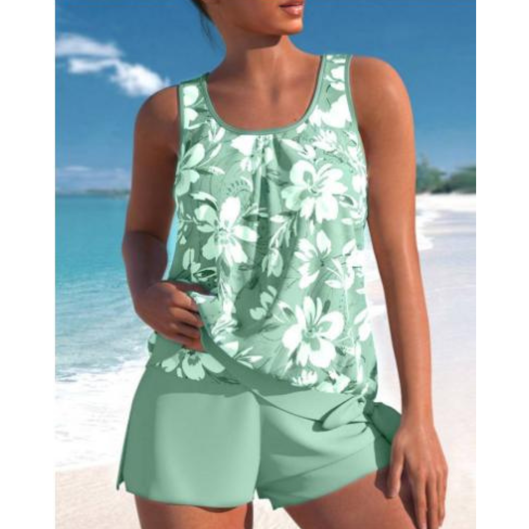 Women's Tankini Swimsuit Set Nylon Spandex Floral Swim Shorts