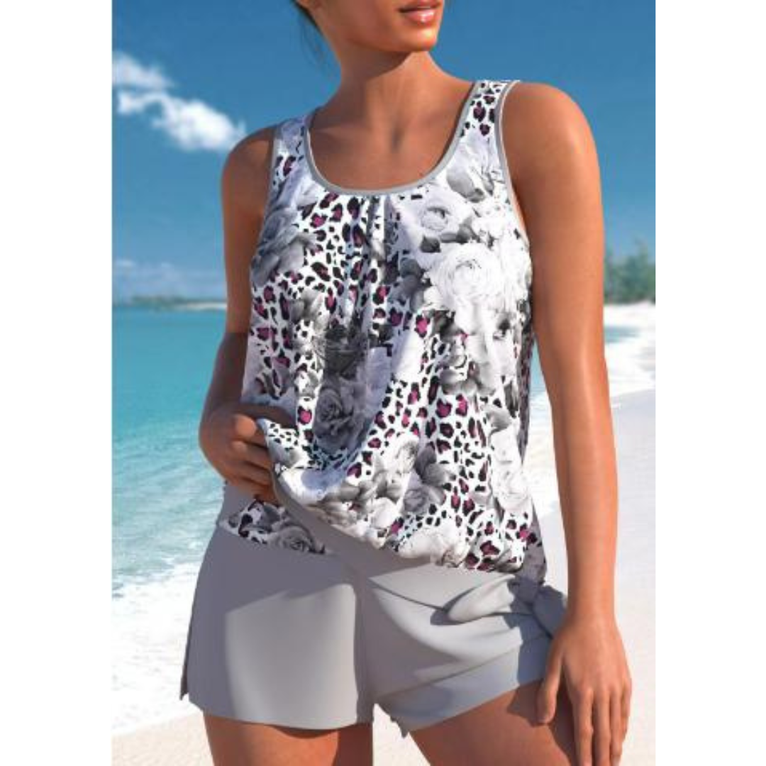 Women's Tankini Swimsuit Set Nylon Spandex Floral Swim Shorts