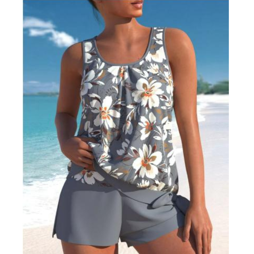 Women's Tankini Swimsuit Set Nylon Spandex Floral Swim Shorts