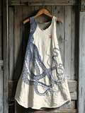 Women's Linen Blend Sleeveless Octopus Print Tank Dress