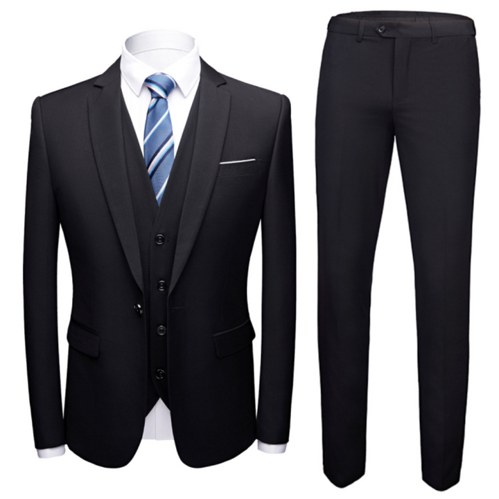 Men's Slim Fit Three Piece Wool Suit for Business and Formal Occasions