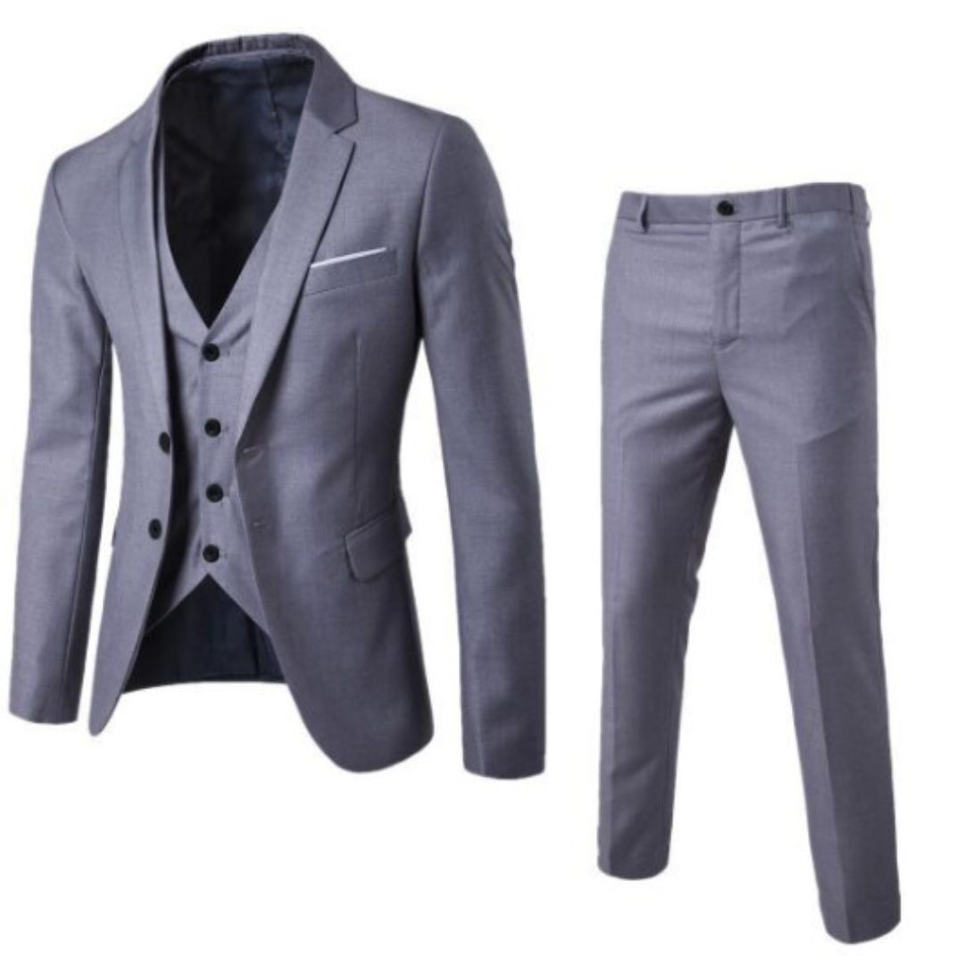 Men's Slim Fit Three Piece Wool Suit for Business and Formal Occasions