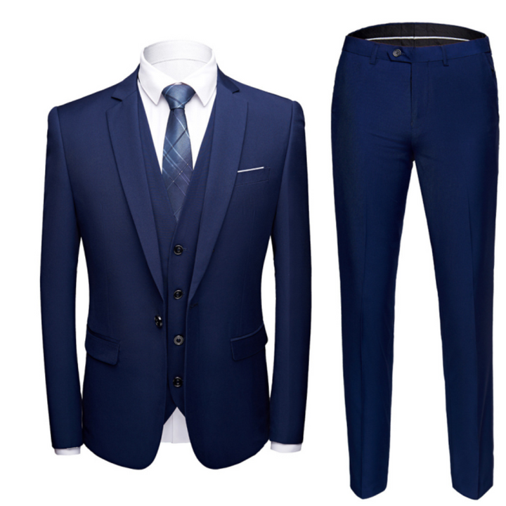 Men's Slim Fit Three Piece Wool Suit for Business and Formal Occasions