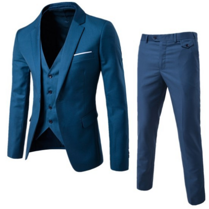 Men's Slim Fit Three Piece Wool Suit for Business and Formal Occasions