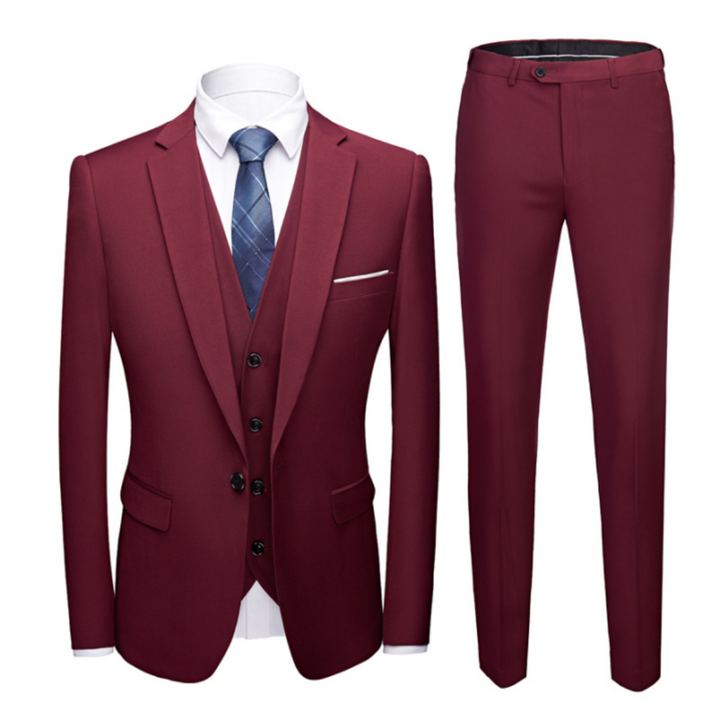 Men's Slim Fit Three Piece Wool Suit for Business and Formal Occasions