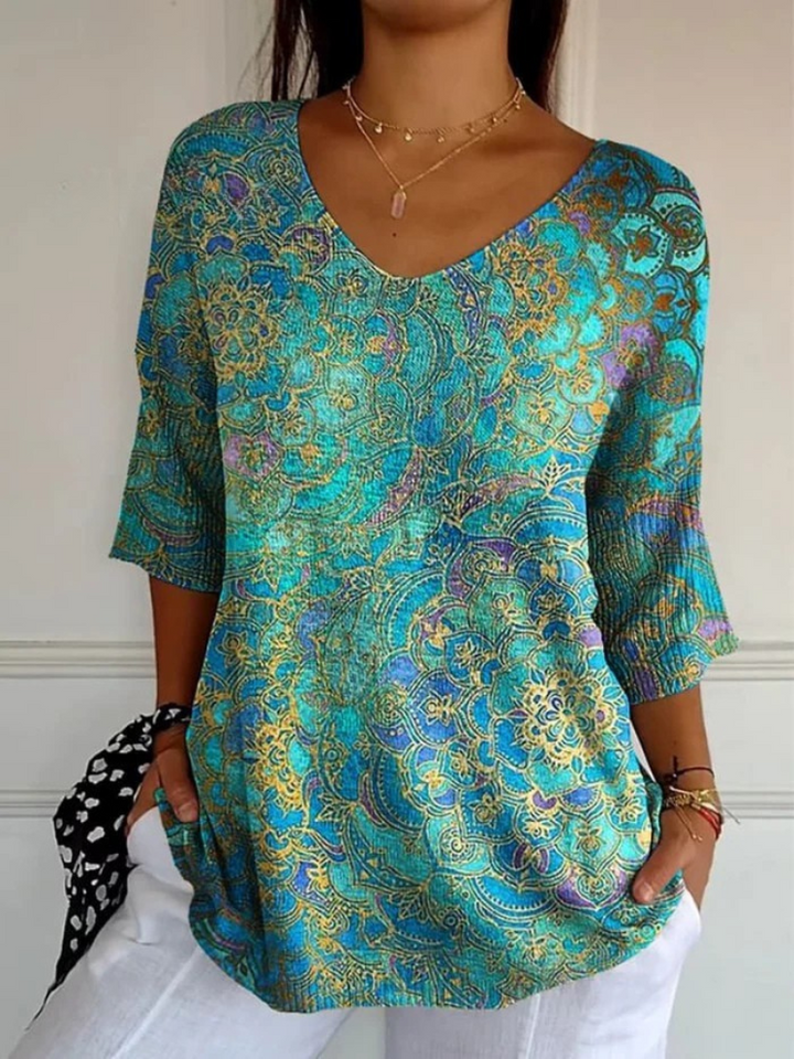 Women's Knit Blend V Neck Tunic Blouse