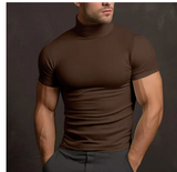 Men's Knit Mock Neck Slim Fit Short Sleeve Muscle T-Shirt