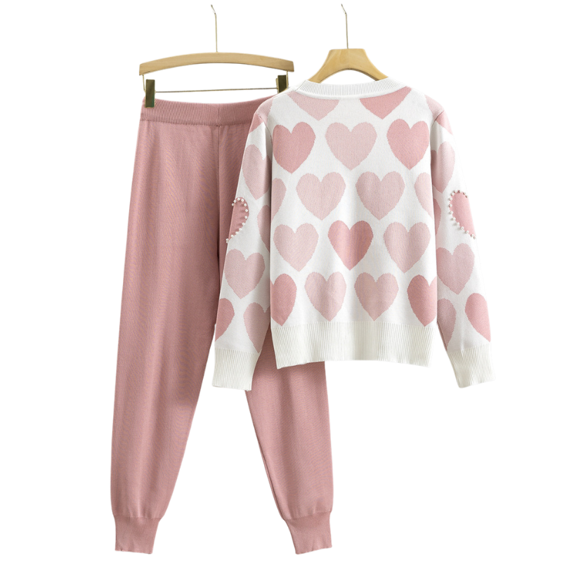 Women's Wool Heart Lounge Set Sweatshirt and Joggers Two Piece Tracksuit