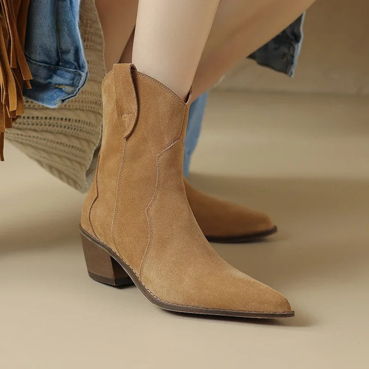 Women's Leather Western Cowboy Ankle Boots
