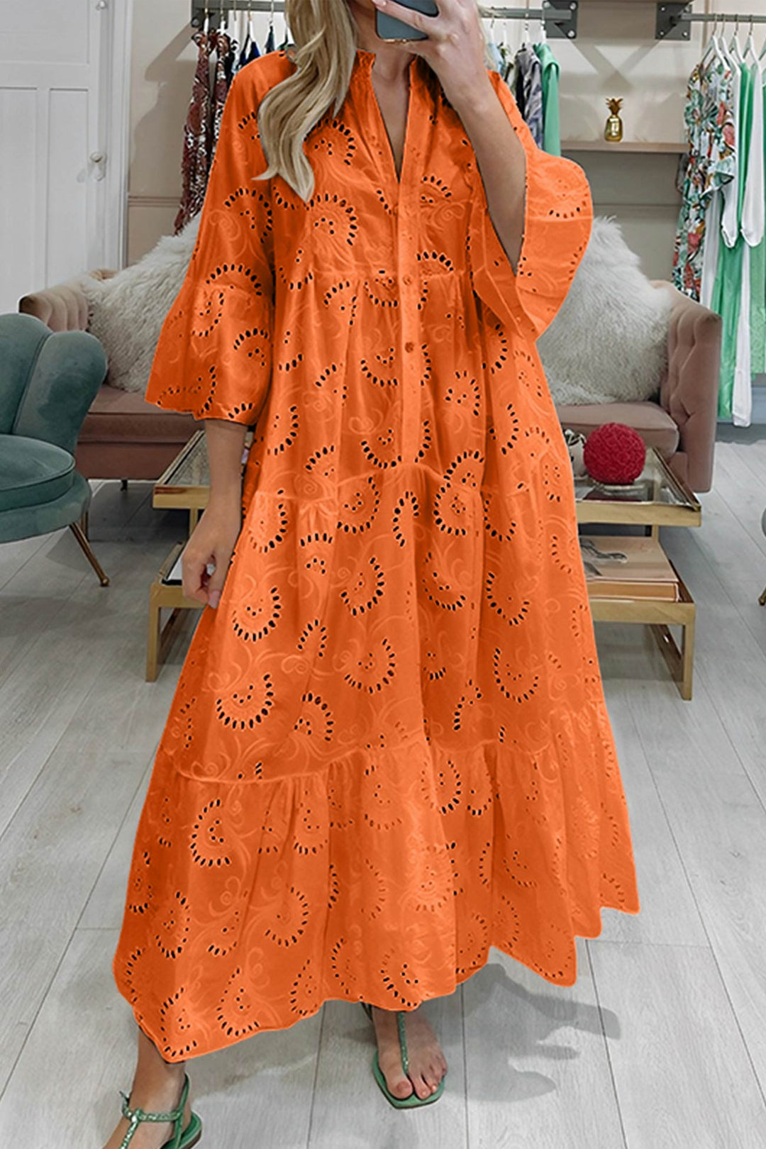 Women's V-Neck Maxi Dress Linen Blend Sun Dress