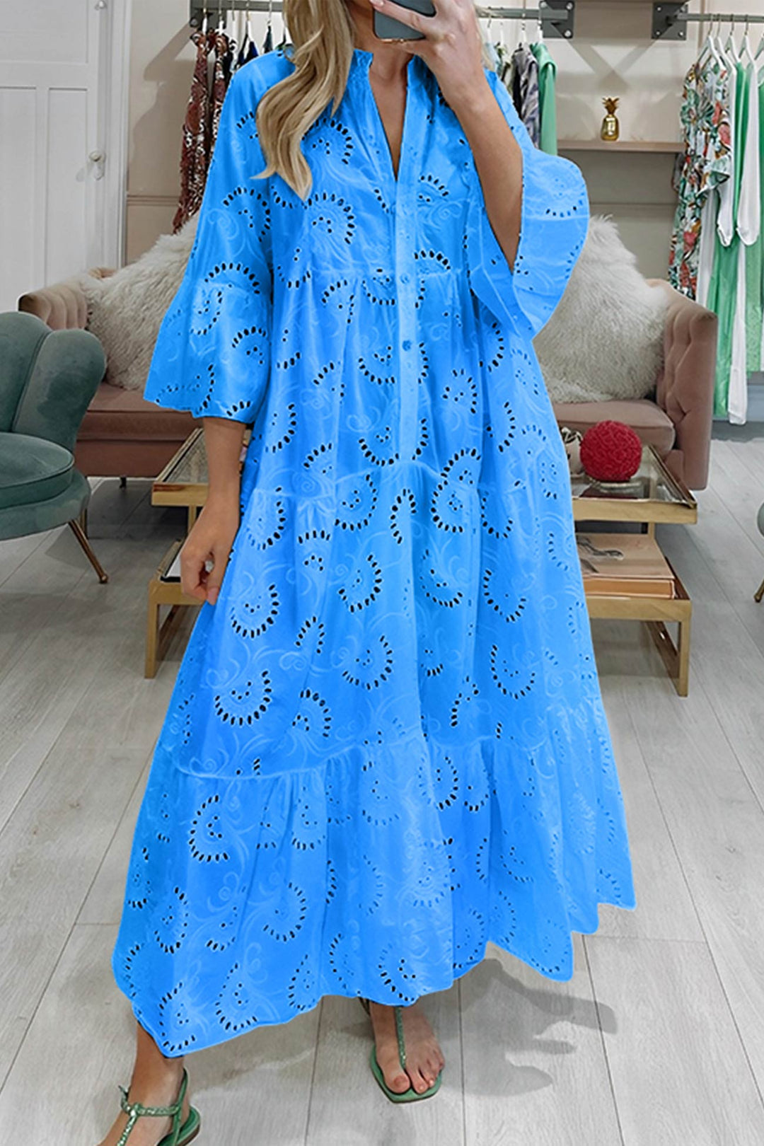 Women's V-Neck Maxi Dress Linen Blend Sun Dress