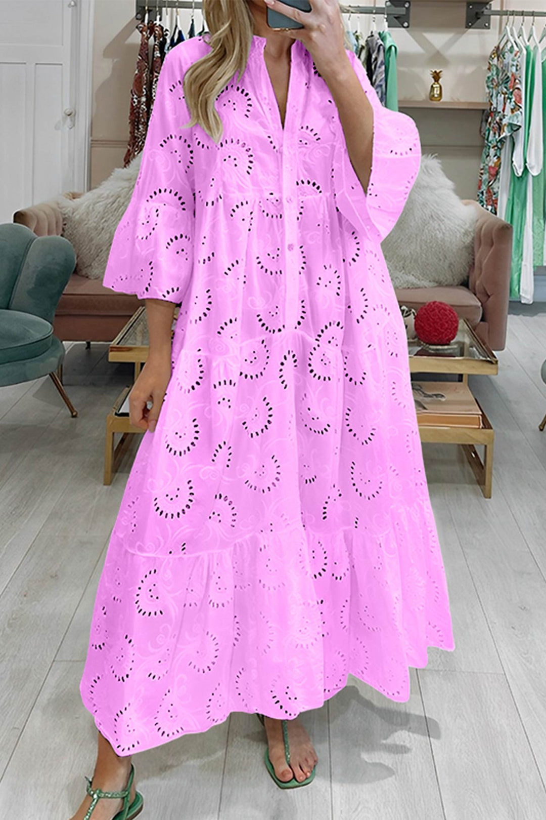 Women's V-Neck Maxi Dress Linen Blend Sun Dress
