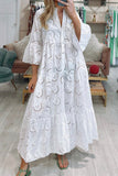Women's Maxi Dress Linen V-Neck Tiered Long Sleeve Sun Dress