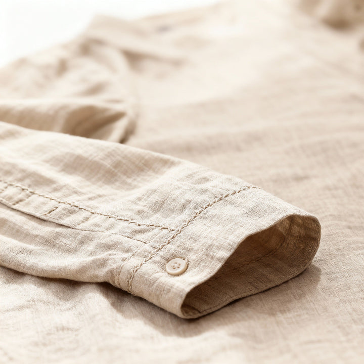 Men Henley Linen Shirt Men Long Sleeve Casual Top