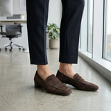 Women's Suede Leather Loafers Moccasin Low Block Heel Shoes