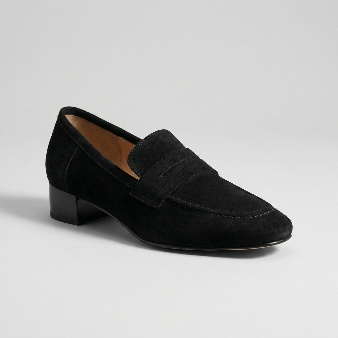 Women's Suede Leather Loafers Moccasin Low Block Heel Shoes