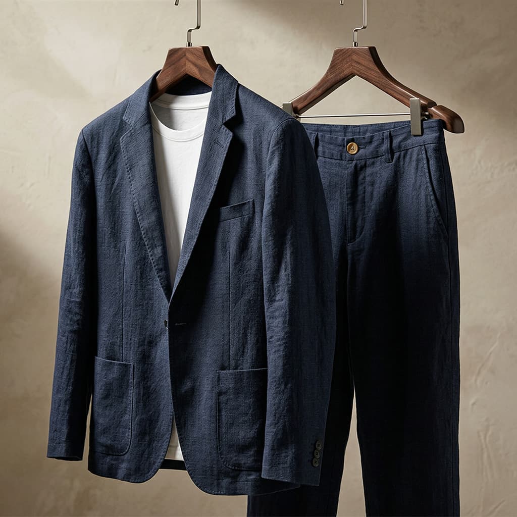 Ensemble décontracté pour homme avec veste blazer en lin et pantalon de costume