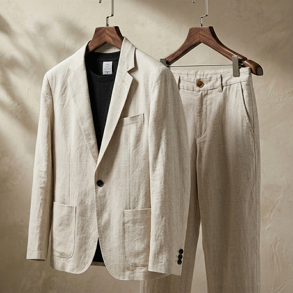 Ensemble décontracté pour homme avec veste blazer en lin et pantalon de costume