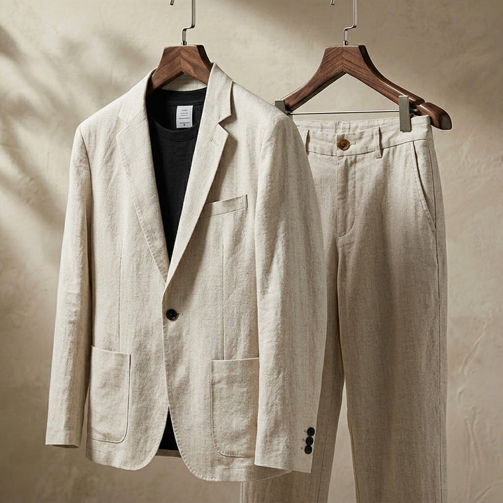 Ensemble décontracté pour homme avec veste blazer en lin et pantalon de costume