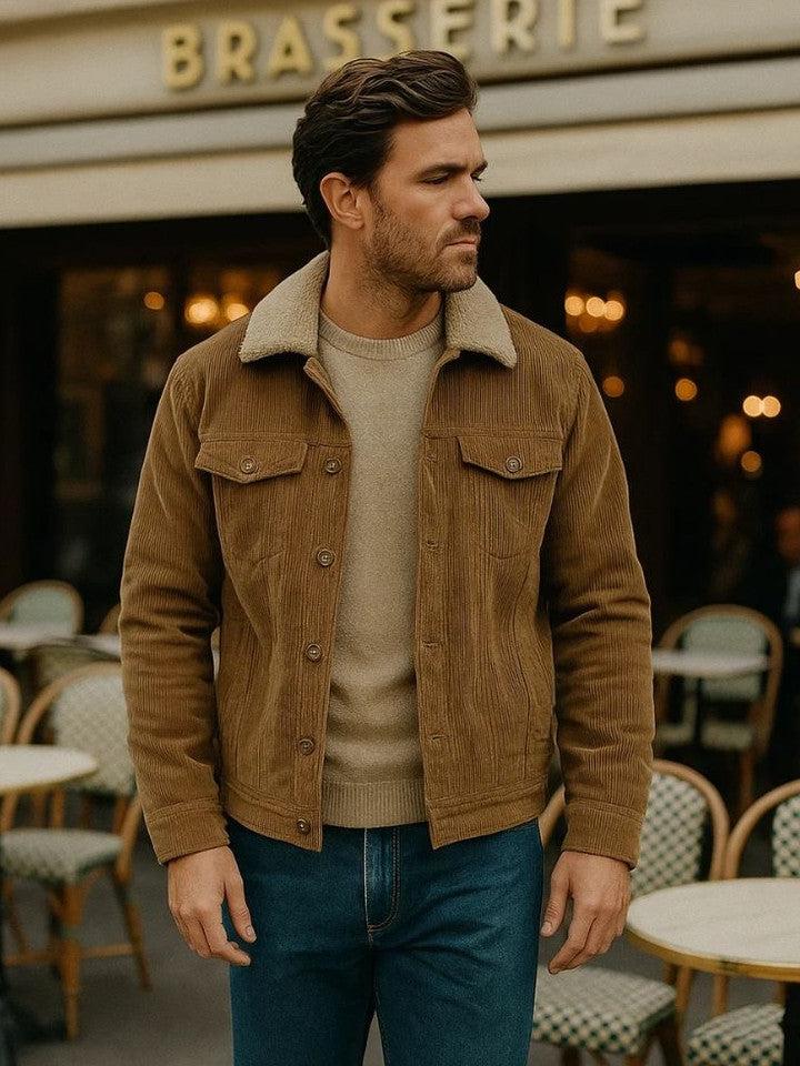 Men’s Fleece-Lined Corduroy Button-Front Trucker Jacket