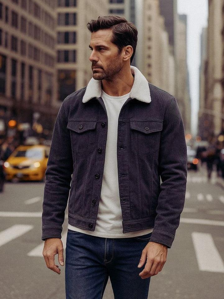 Men’s Fleece-Lined Corduroy Button-Front Trucker Jacket