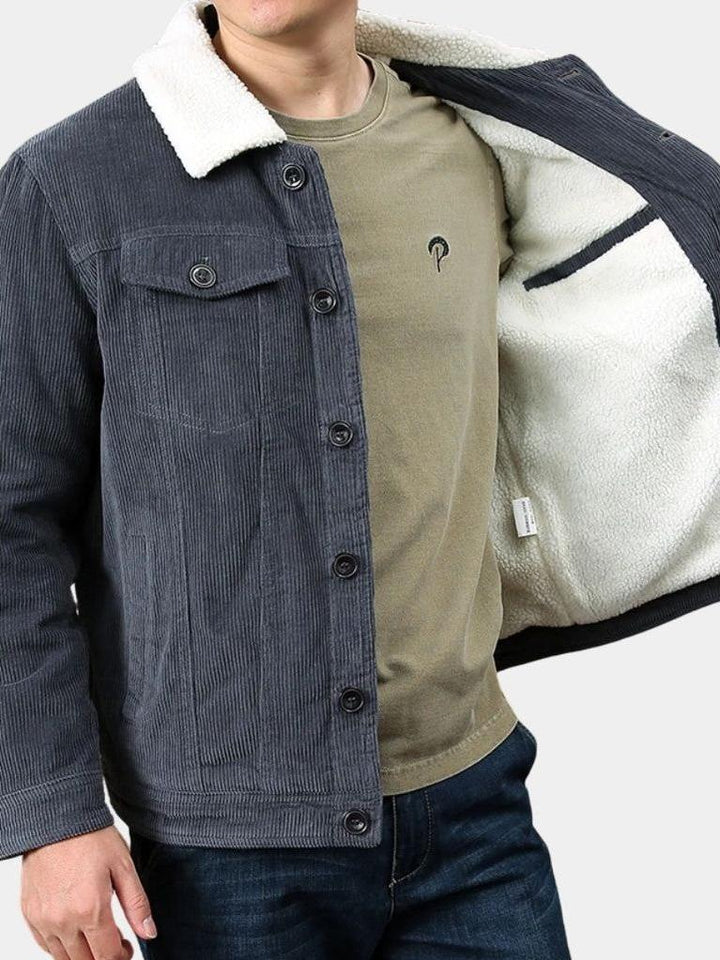 Men’s Fleece-Lined Corduroy Button-Front Trucker Jacket